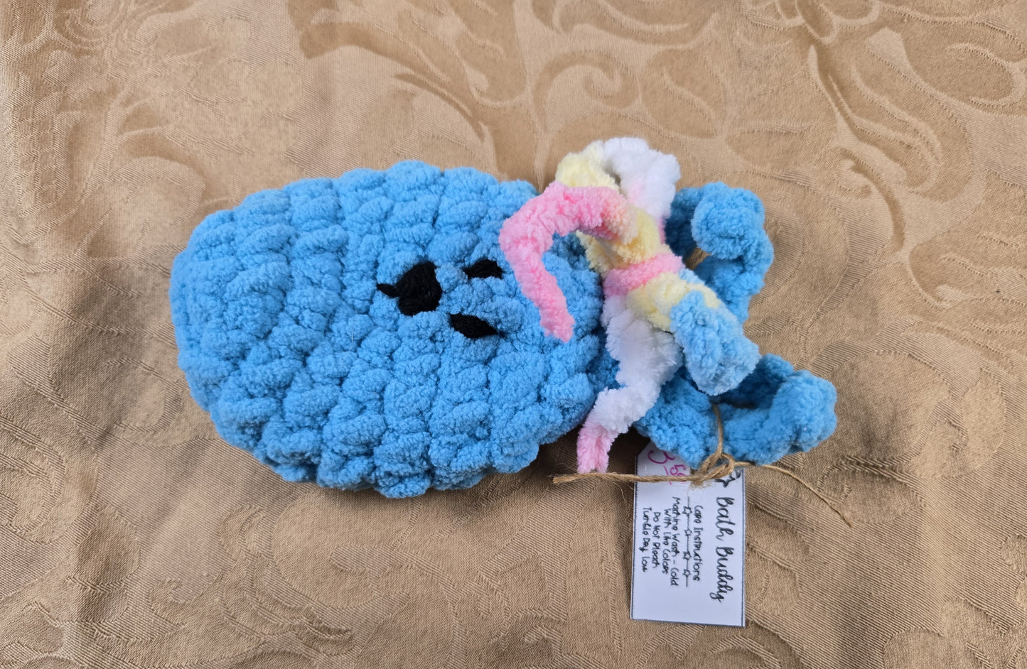 Crocheted Bath Buddy for Babies and Littles - Medium Blue Fish