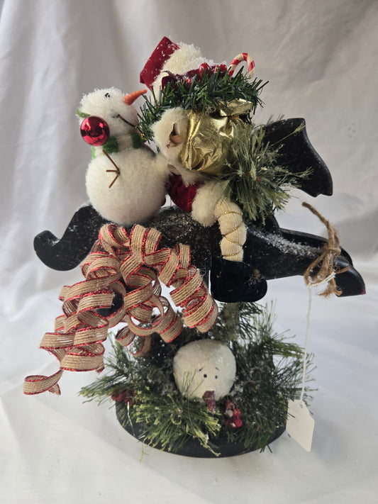 KFD6 - Whimsical Santa & Snowman with their Black Wooden Horse