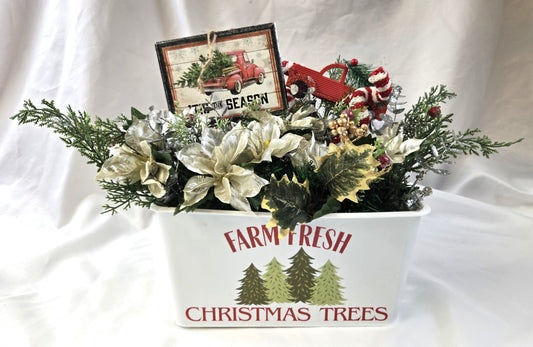 Red Trucks and "Farm Fresh Christmas Trees" -  Holiday Arrangement