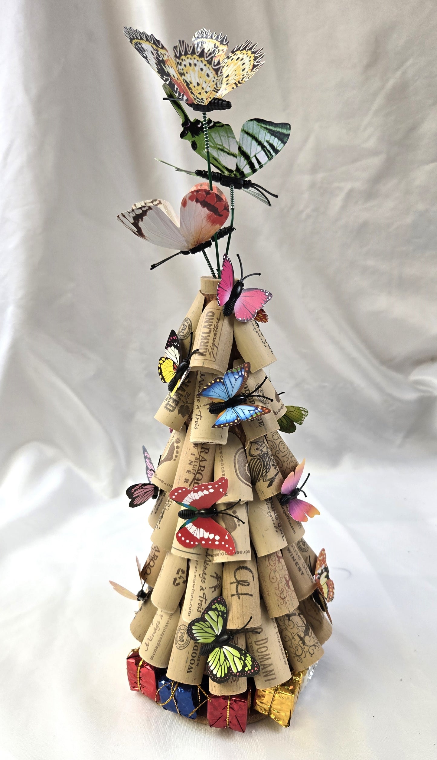 Cork Tree -Adorned with Butterflies & Presents - 14"