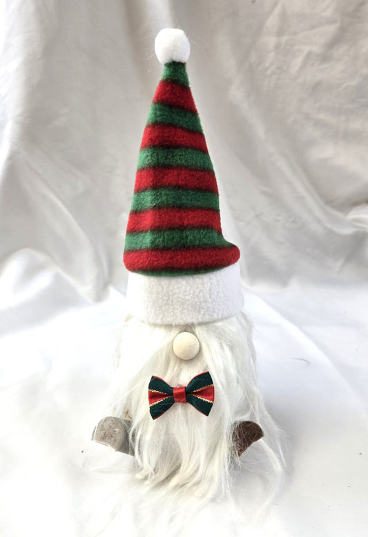 Cork Tree - Gnome with Red & Green Striped Santa Hat -JAW11