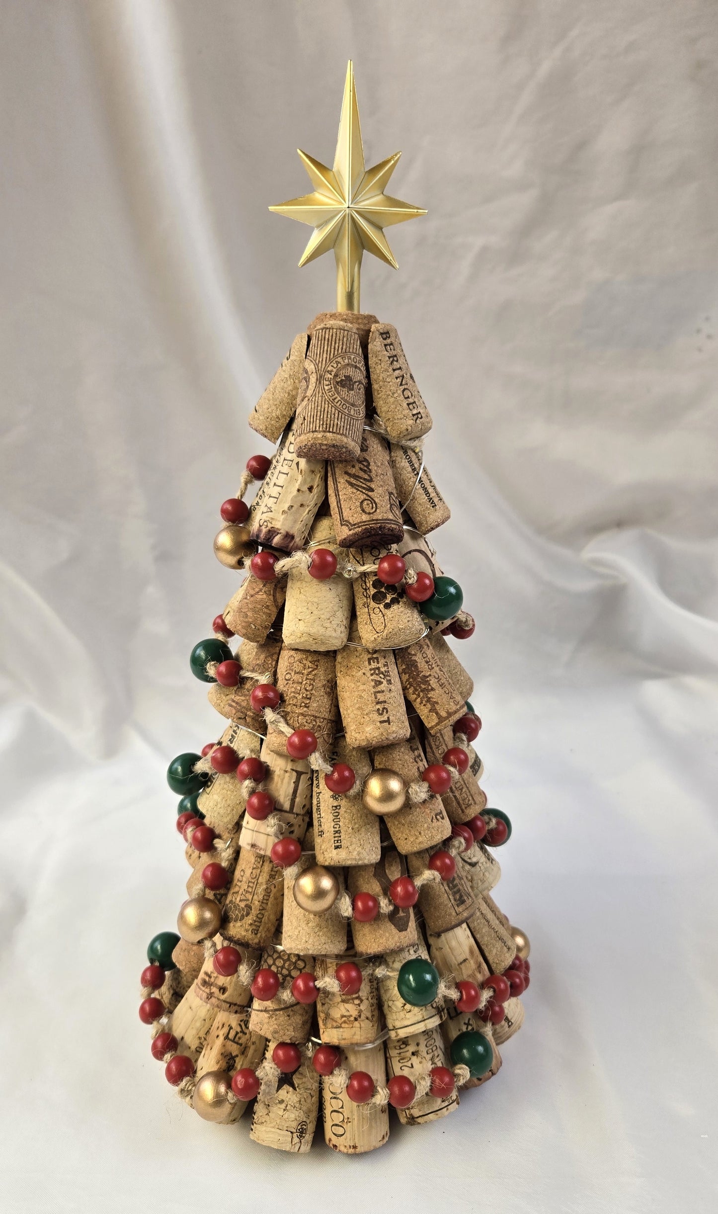 Cork Tree - With Green, Red, & Gold Wooden Beads - 14" - JAW7