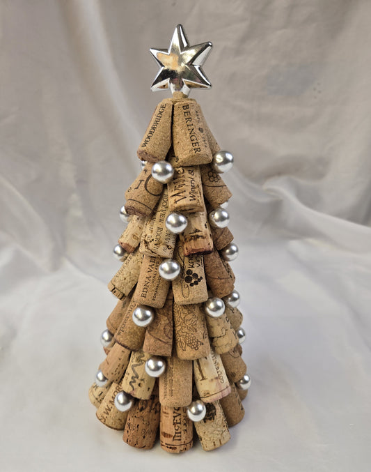 Cork Tree - Adorned with Silver Ball Ornaments & Silver Star - 11" - JAW14