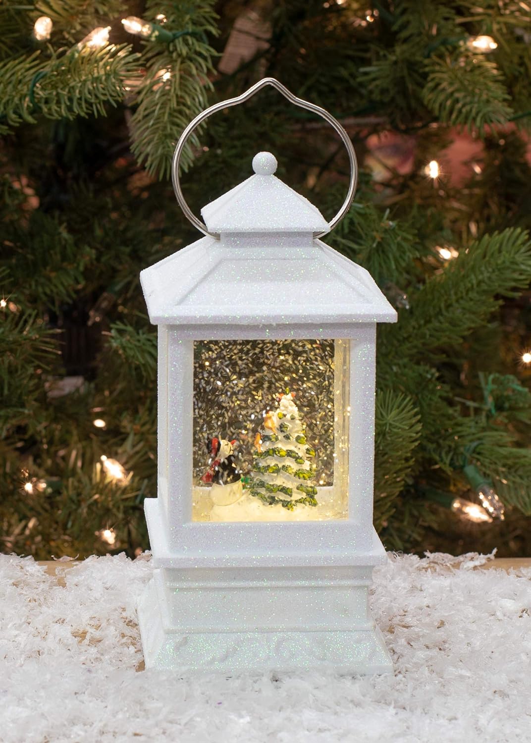 Musical Snow Globe Lantern with Snowman, White Lantern