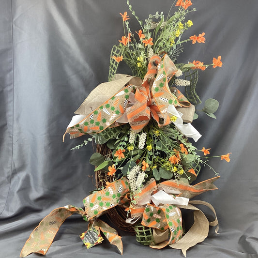 Whimiscal Summer Garden Wreath w/Carrot Themed Ribbon