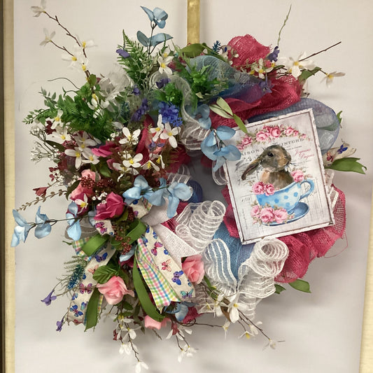 Decorative Wreath with Pastel and Rabbit Accent